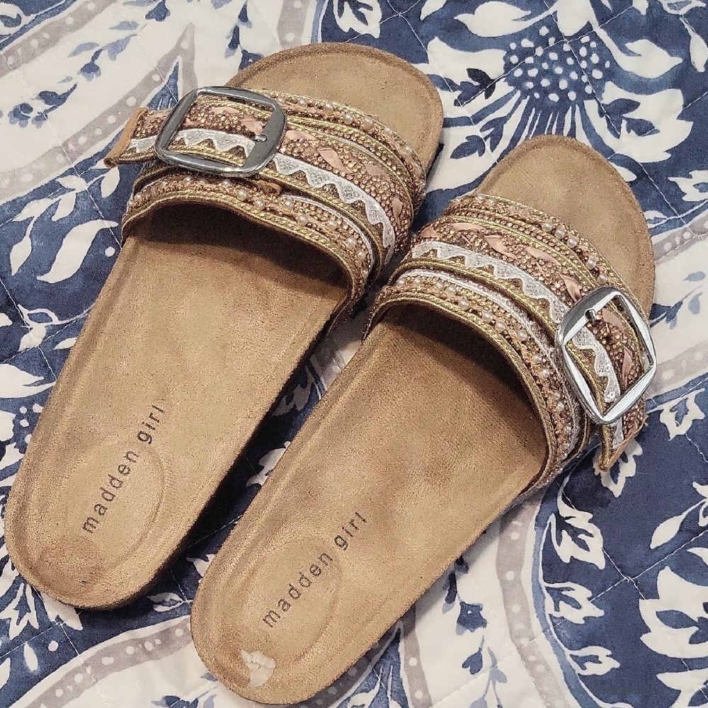 Madden Girl Tan Slide Sandals